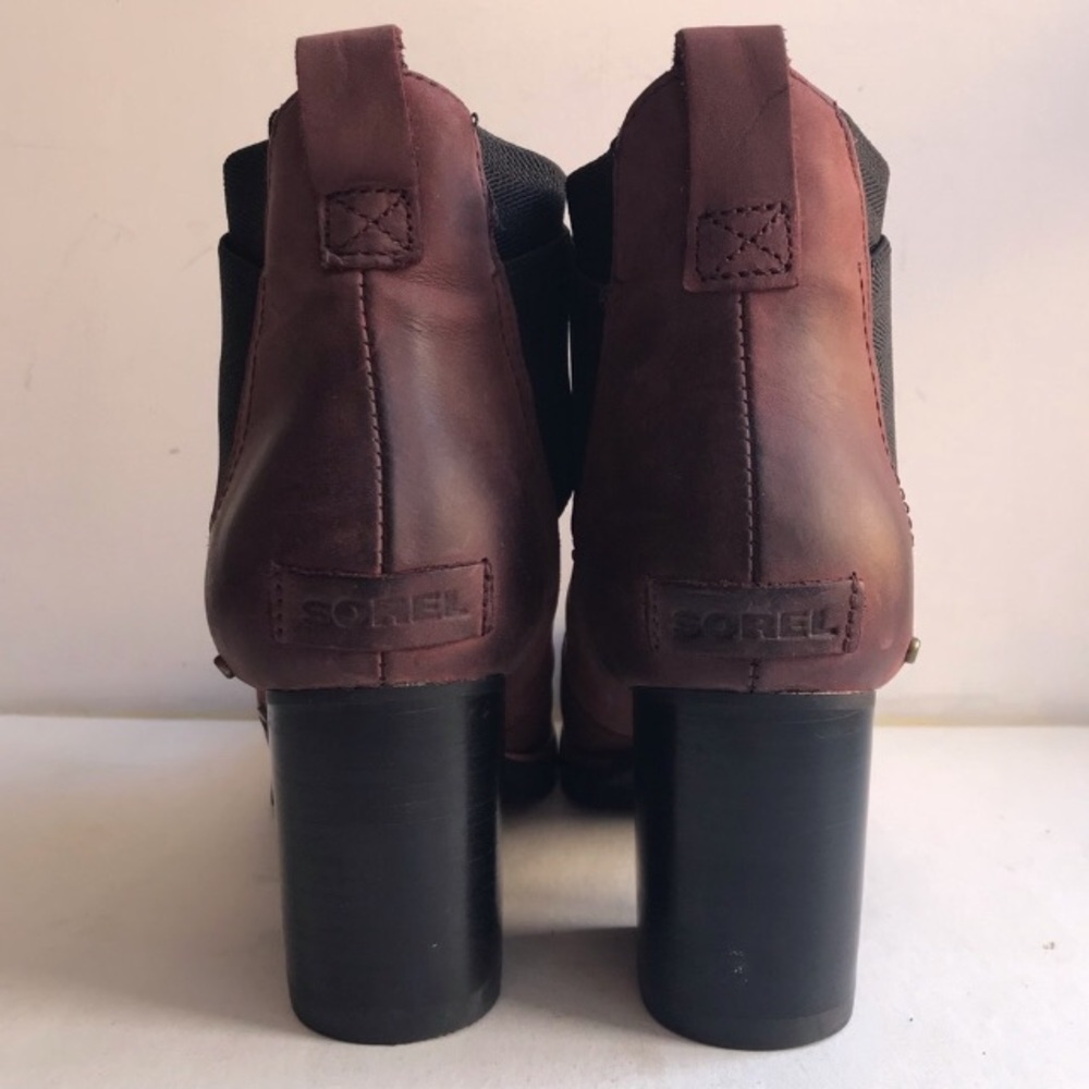 Sorel Boots S-10 Addington Chelsea Burgundy Heeled Ankle Booties - Picture 4 of 7